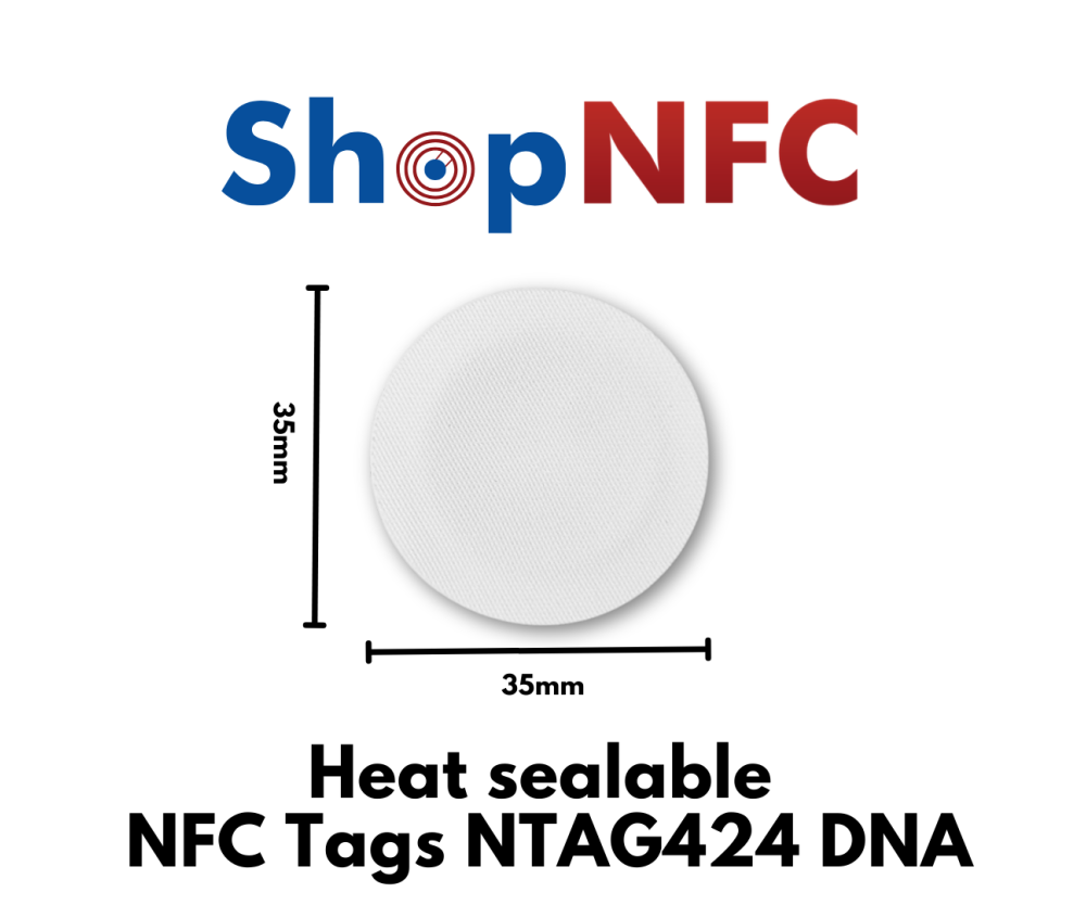Heat sealable NFC Tags for fabrics NTAG424 DNA 35mm Heat sealable NFC Tags for fabrics NTAG424 DNA 35mm